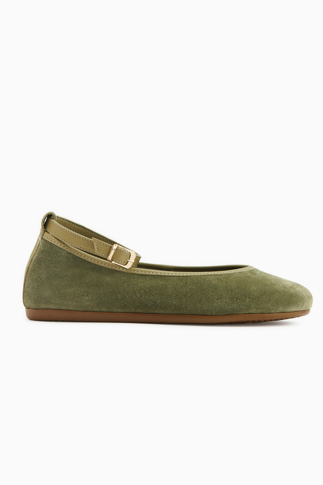 Genuine Leather Haki Suede Belted Women’s Ballet Flats