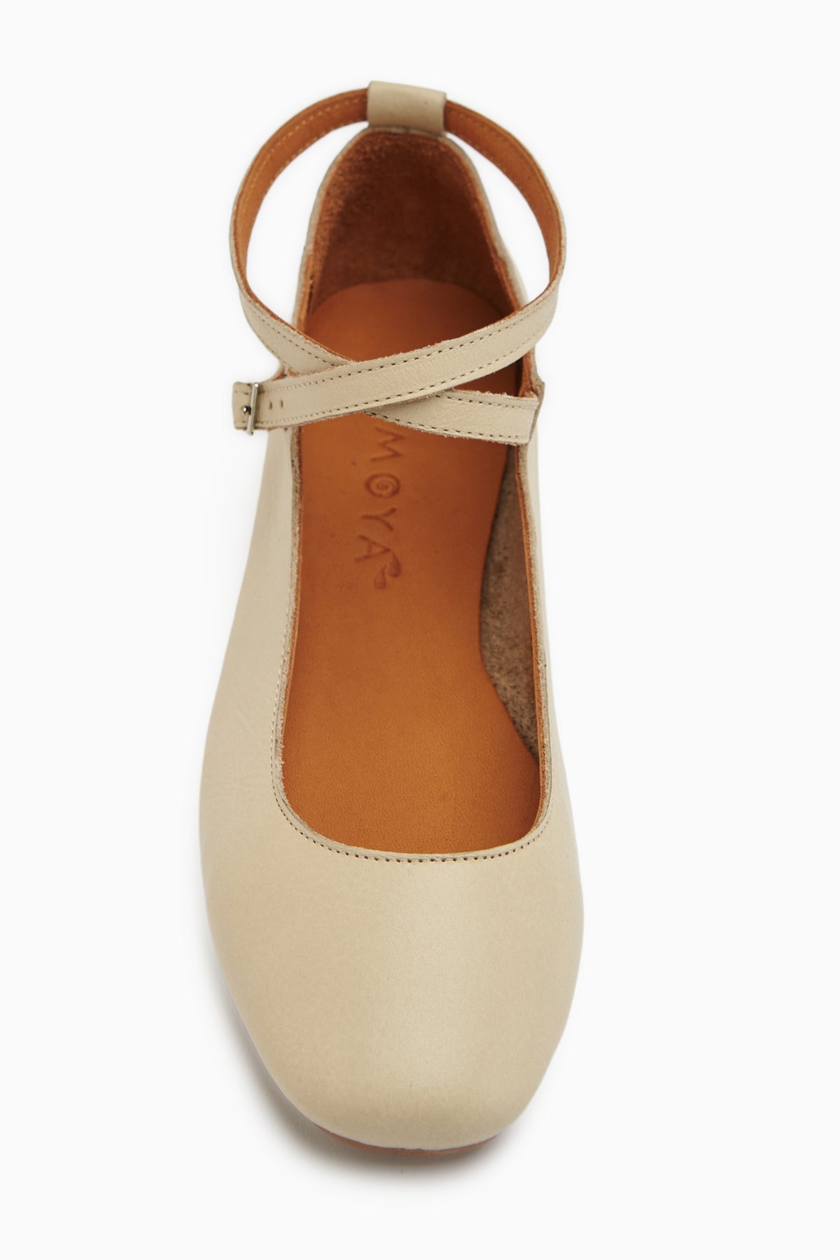 Genuine Leather Beige Cross Strap Women’s Ballet Flats