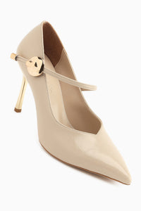 Gisele Beige Belted Women’s Heeled Shoes