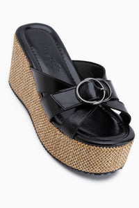 Malena Black Woven Platform Women’s Slippers