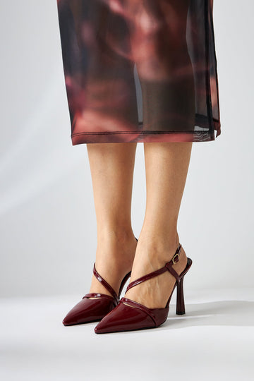 Marta Burgundy Patent Closed-Toe Women's High Heels