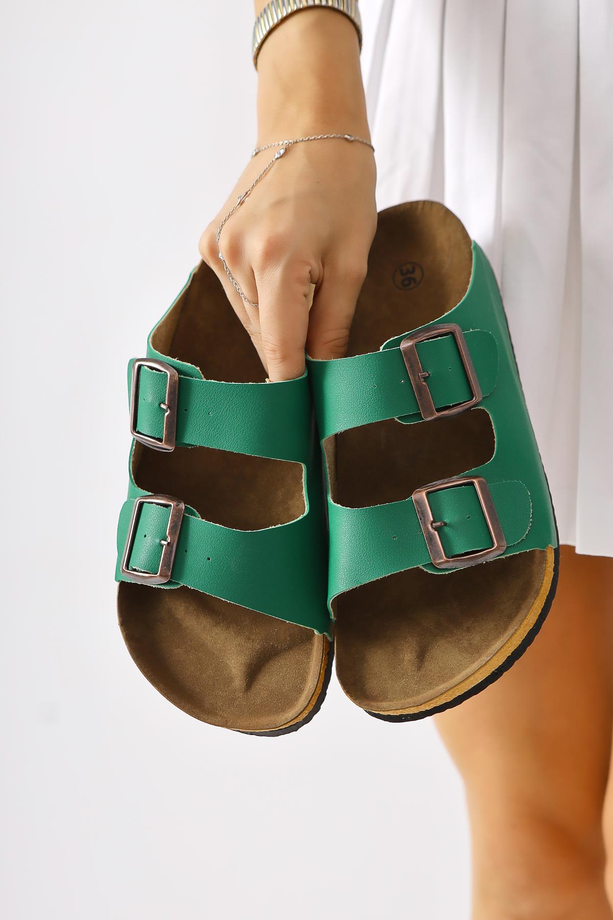 Beti Green Double Strap Slides