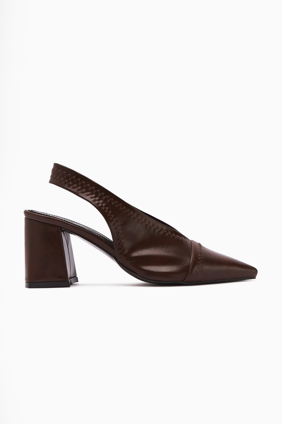 Essie Brown Pointed Toe Elastic Stitch Detail Women's High Heel Shoes