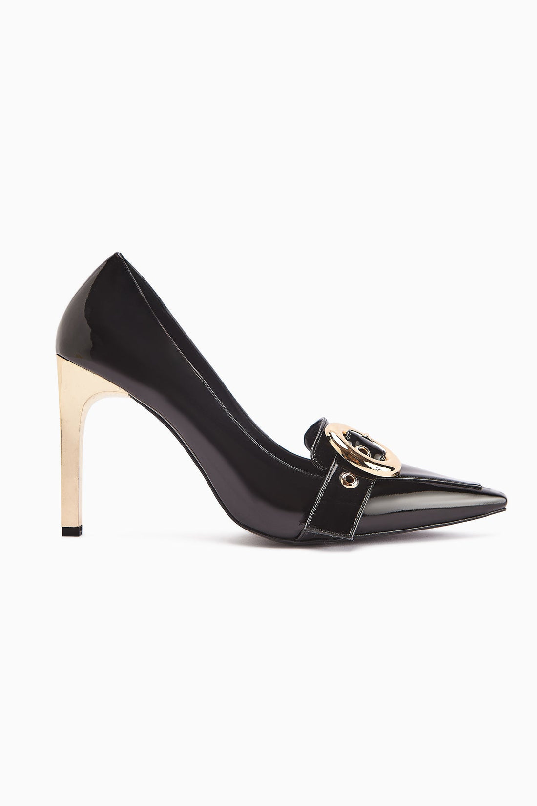 Elisar Black Patent Leather Belt Detail Women's High Heels