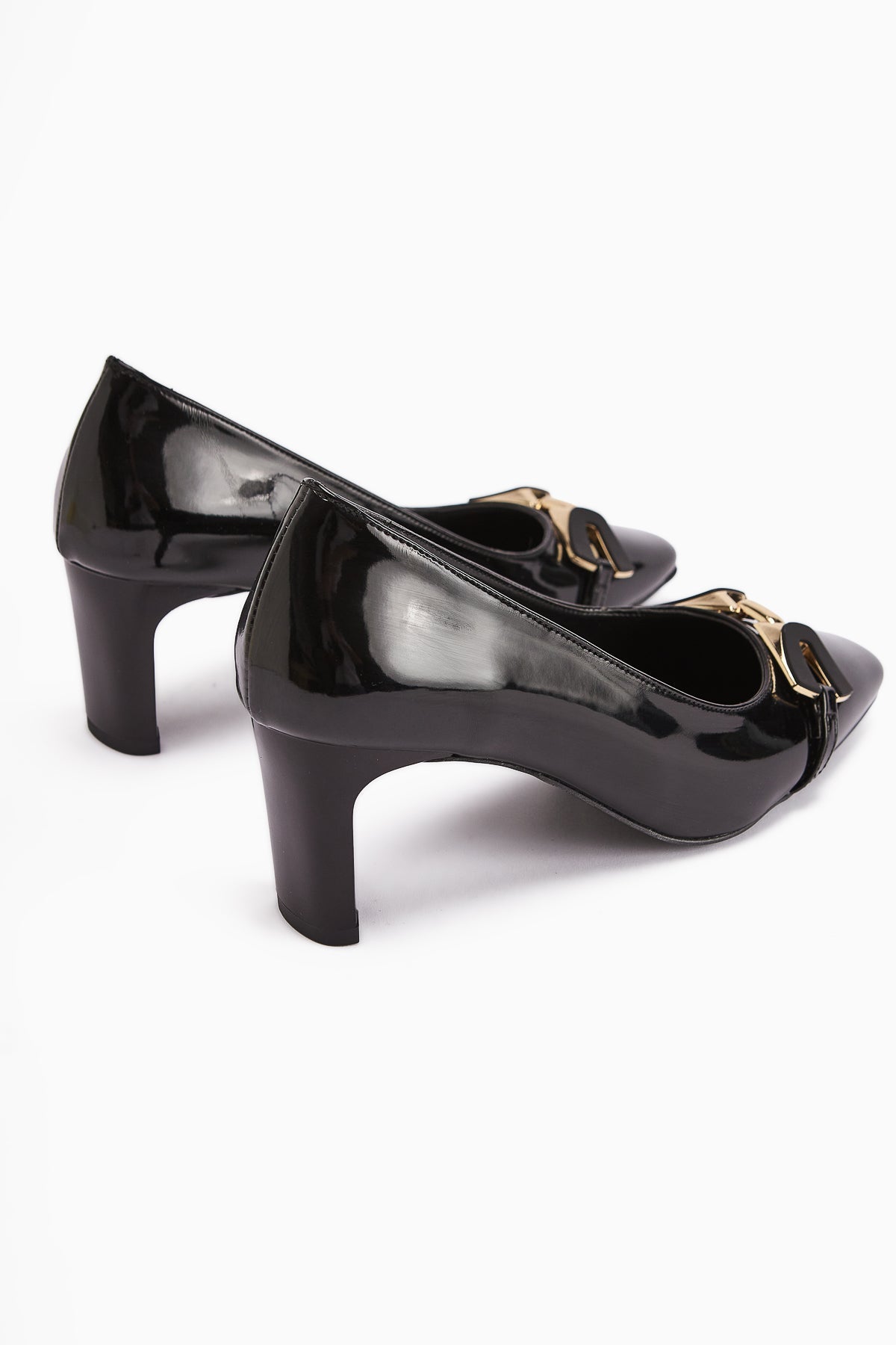 Misha – Black Patent Buckle Heeled Shoe (Women)