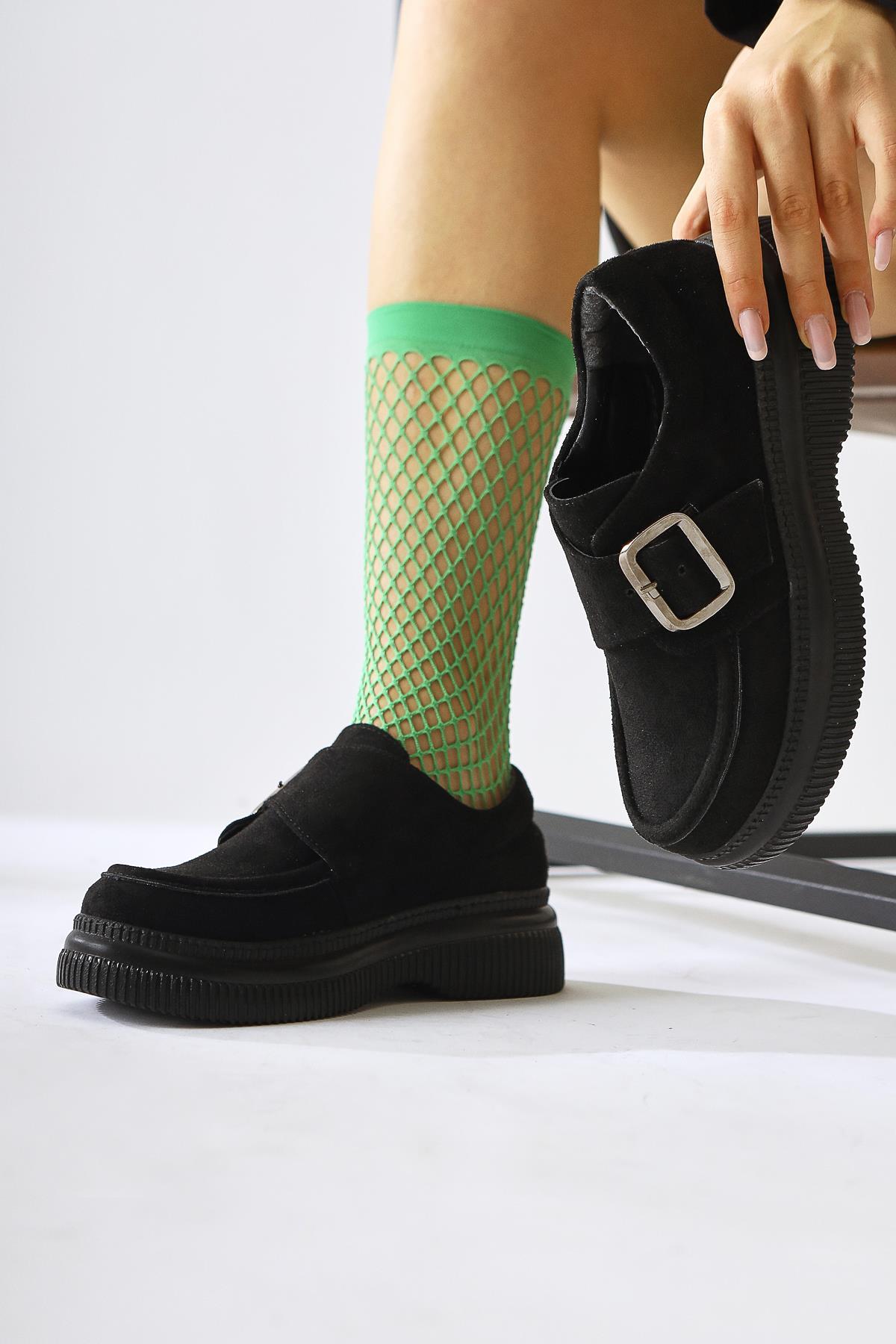 Evrim Black Suede Buckle Detailed Casual Shoe