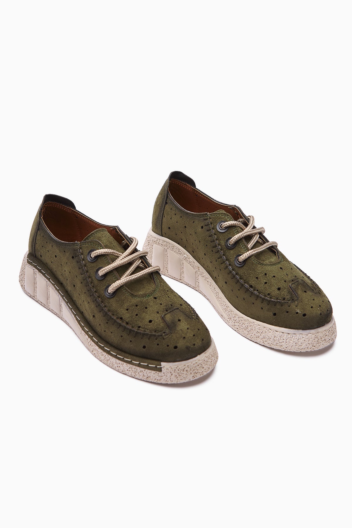 Juli – Olive Suede Vegan Material Lace-Up Casual Shoe (Women)