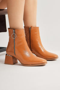 Deyana Taba Crinkled Patent Leather Zipper Accessorized Boot