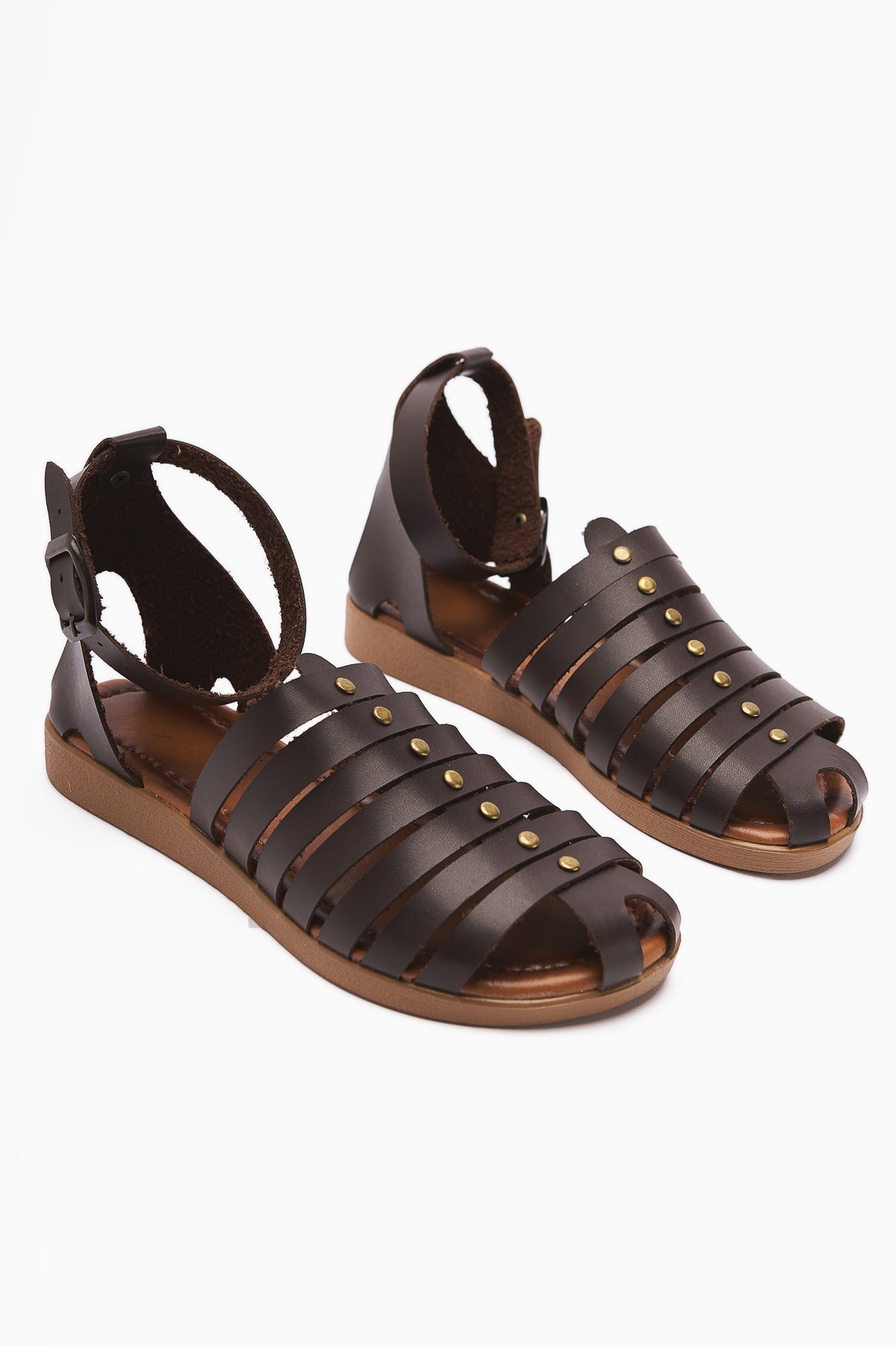 Helen Genuine Leather Coffee Closed-Toe Flat Sandals