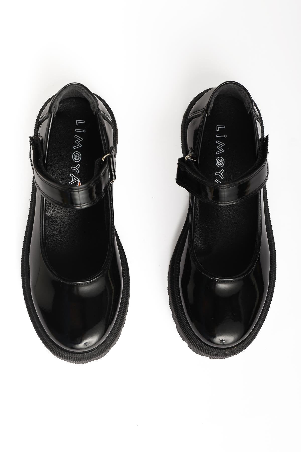 Fiona – Black Patent Hook-and-Loop Detail Casual Kids Shoe (Kids)