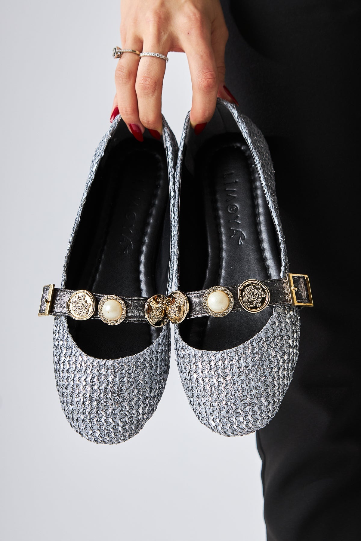 Sufia Platinum Buckled Braided Women's Ballet Flat