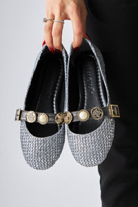 Sufia Platinum Buckled Braided Women's Ballet Flat