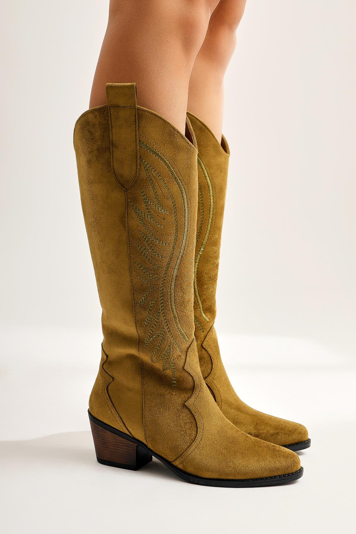 Hero Olive Suede Embroidered Cowboy Boot