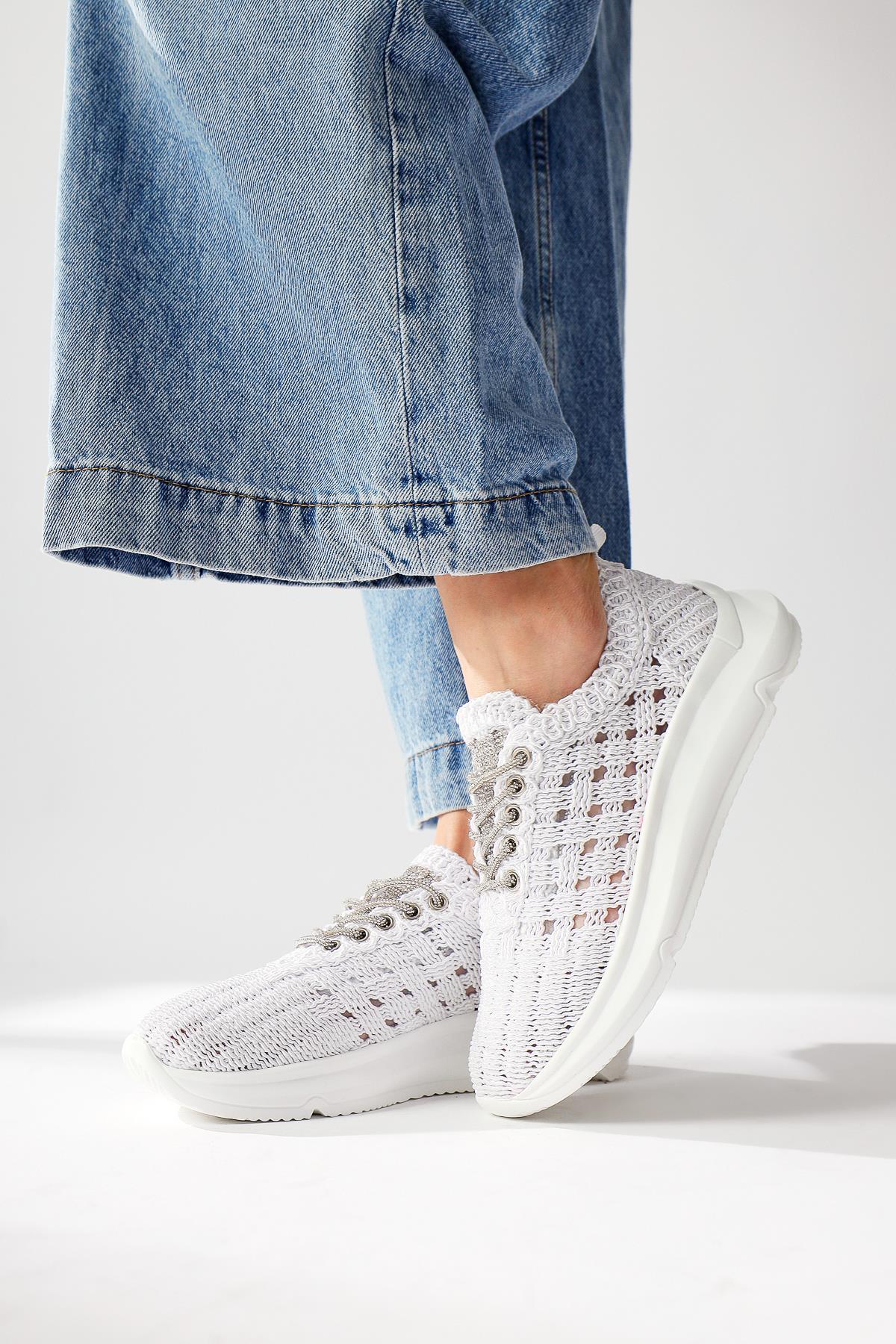 Melisia White Stone Detail Knit Sneaker
