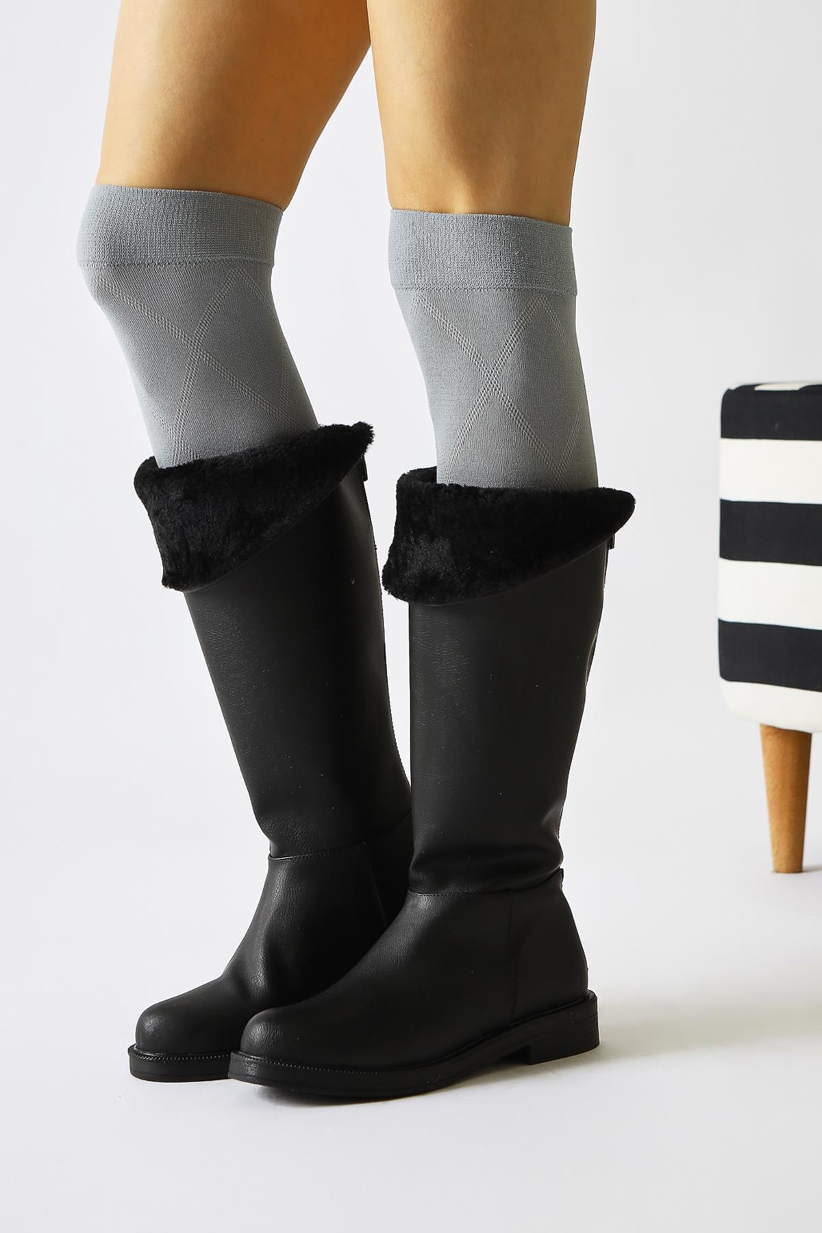 Gigi Black Fur-Lined Foldable Back-Zip Boots