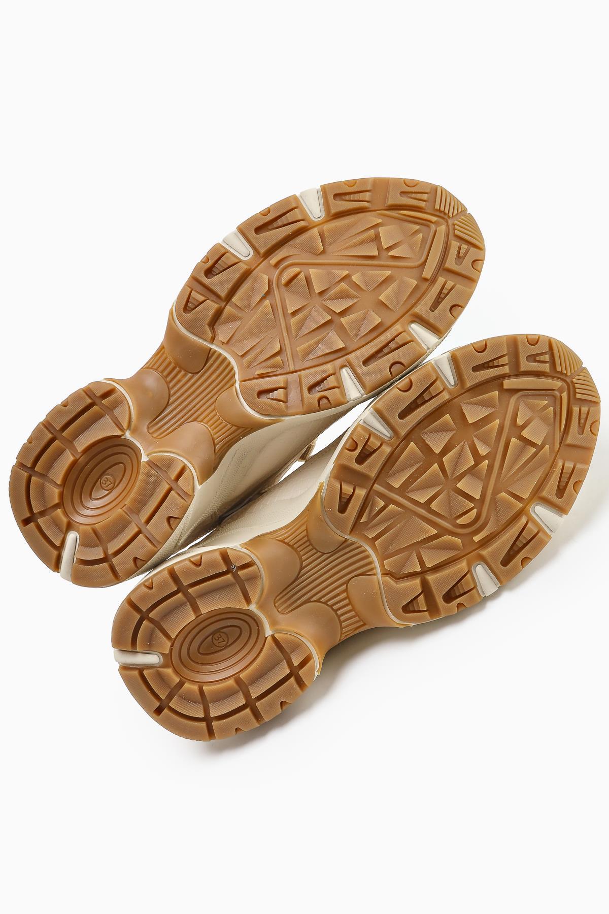 Caisa Beige Textile Detailed Lace-up Women's Sneakers