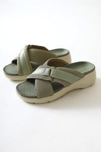 Jola Green Cross Textile Strap Comfort Sole Slippers