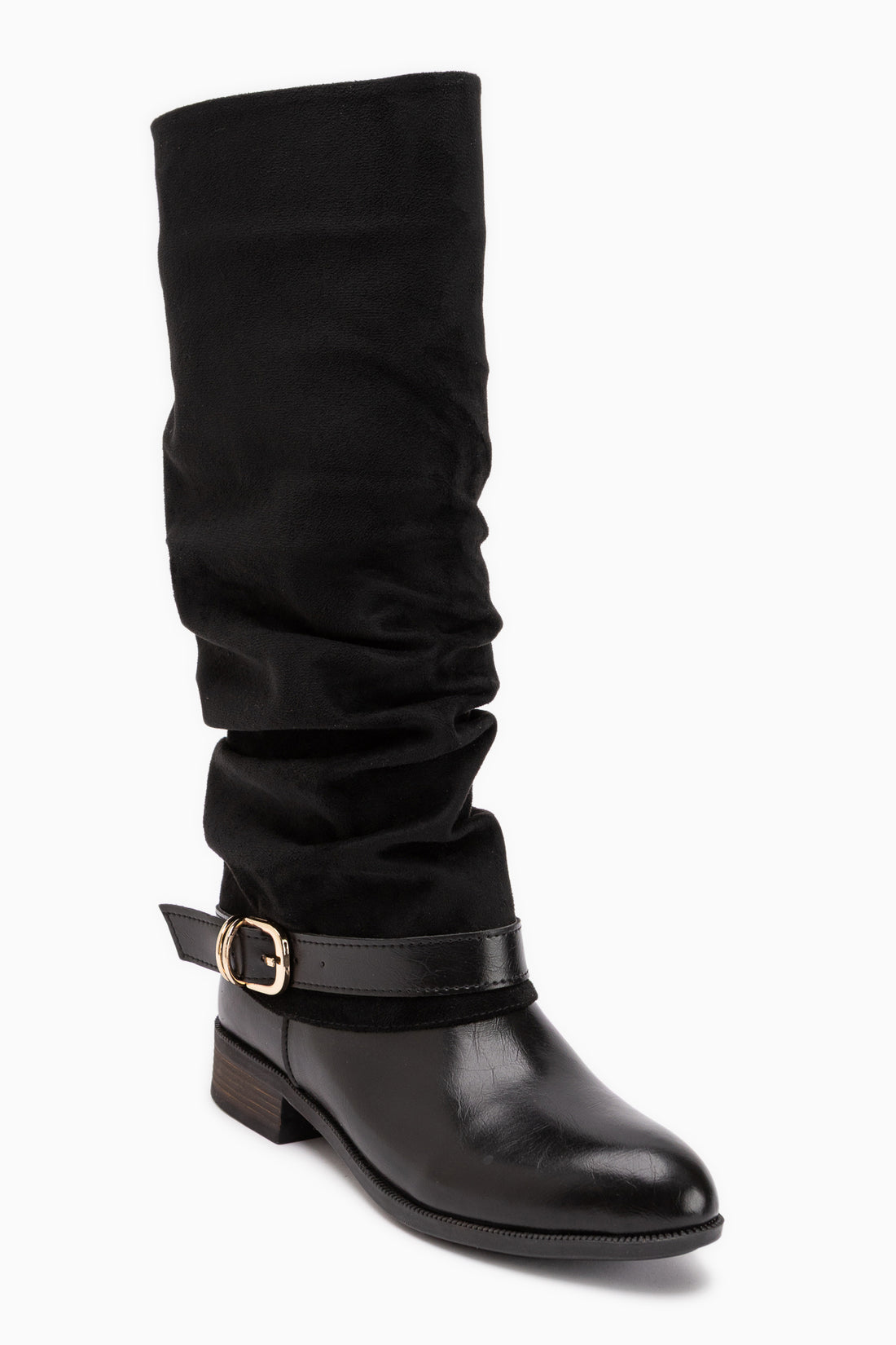 Raine Black Suede Gored Buckled Women’s Boots
