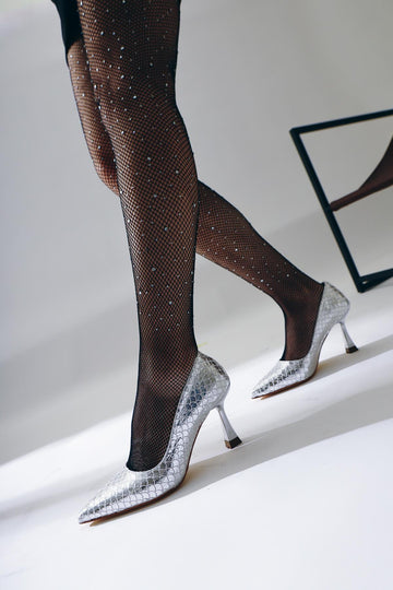 Celestine – Silver Fish-Scale Textured Pointed-Toe Stiletto (Women)