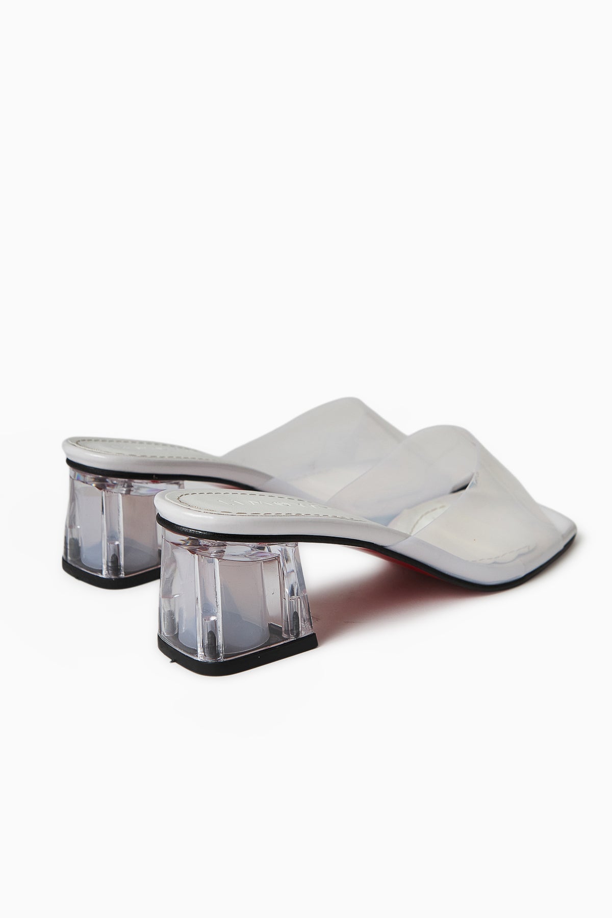 Persa – White Transparent-Strap Transparent-Heeled Slide (Women)