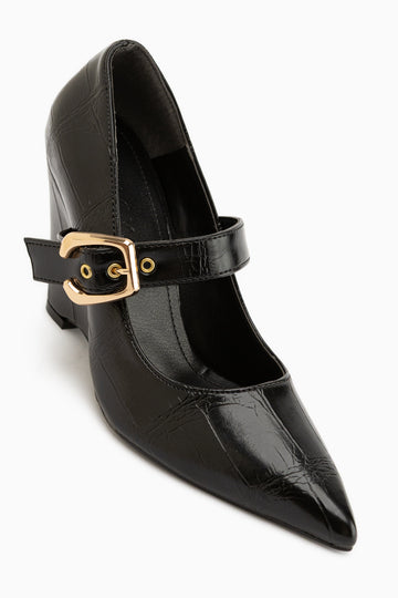 Jody Black Buckle Detailed Pointed Toe Women’s Heeled Shoes