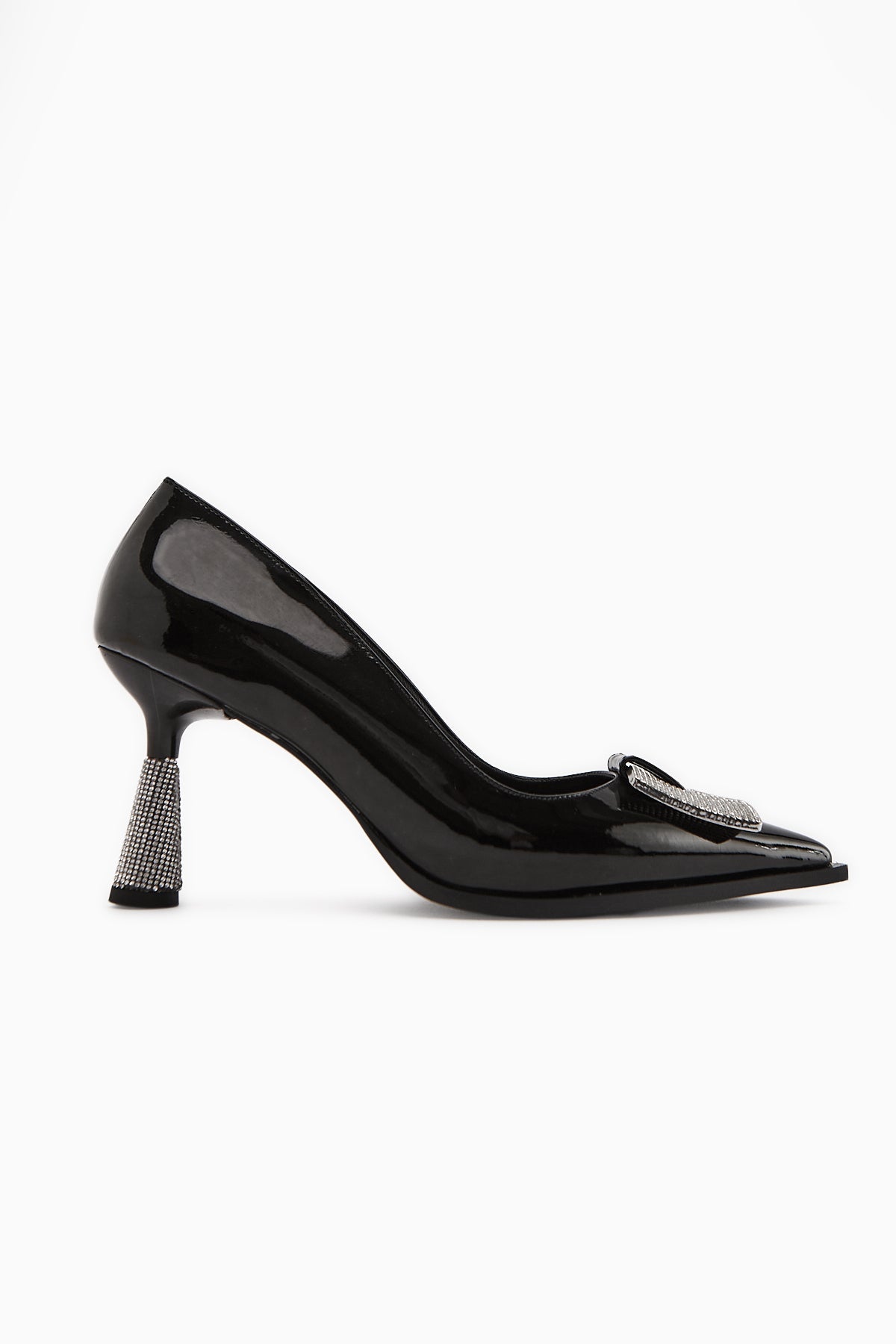 Merisa Black Patent Leather Embellished Women's Stiletto Shoes