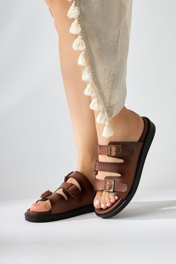 Cosima – Cognac Three-Strap Slide (Women)