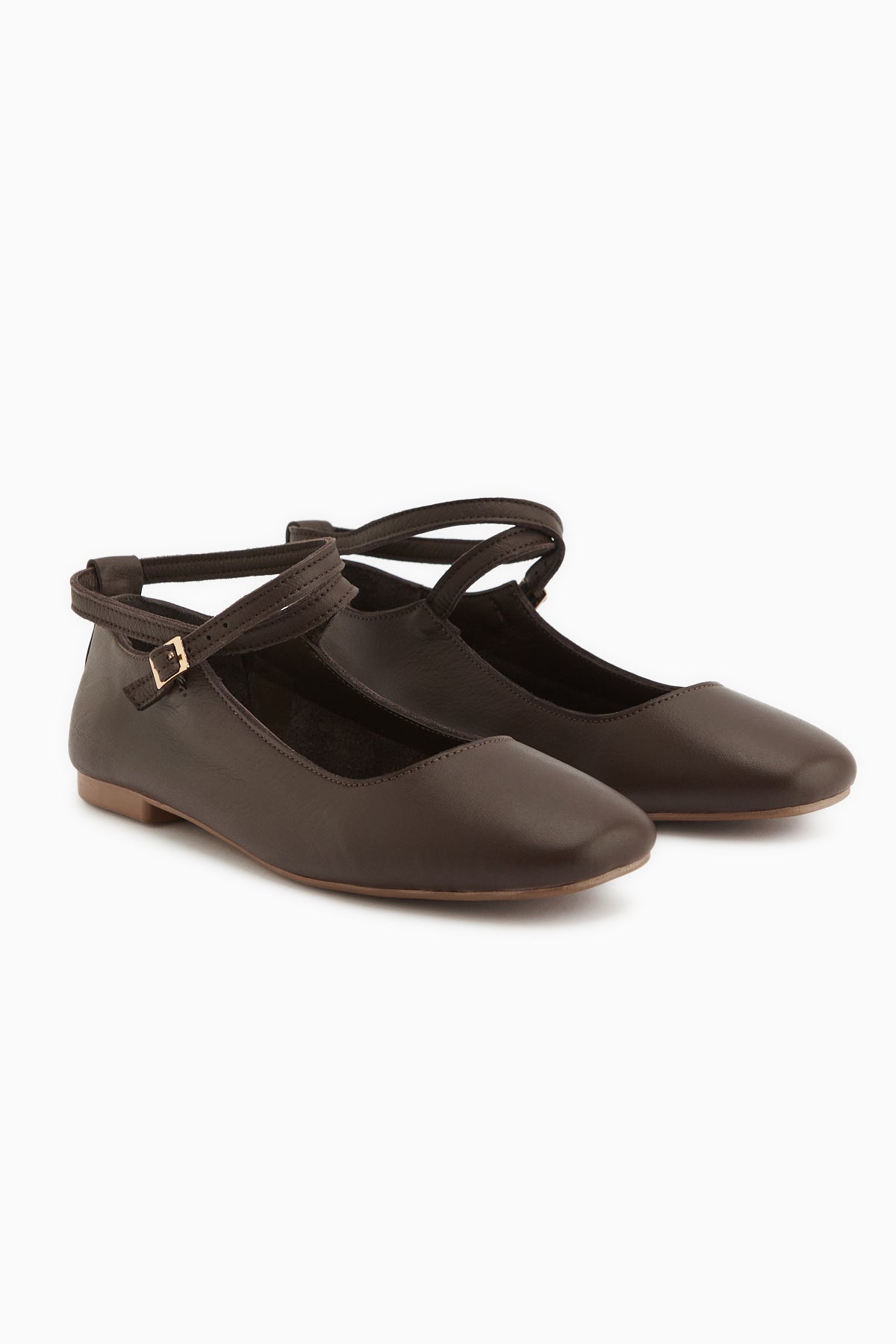 Genuine Leather Ameli Brown Cross Strap Women’s Ballet Flats