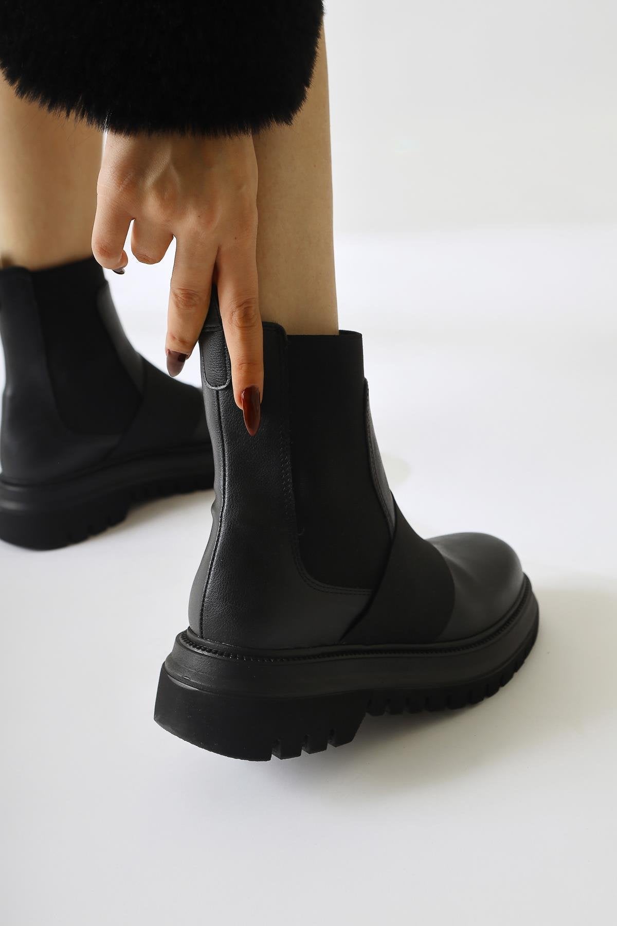 Millena Black Suede Pull-On Boot with Elastic Belt Details