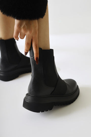 Millena Black Suede Pull-On Boot with Elastic Belt Details