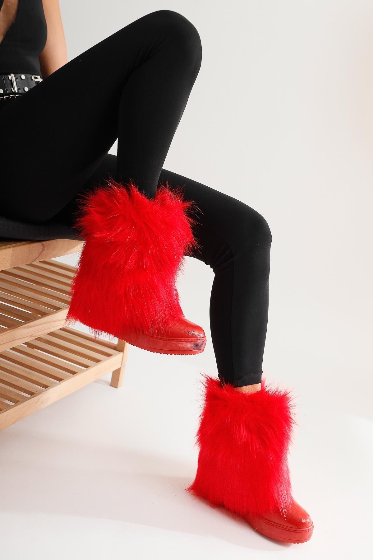 Randi Red Hidden Wedge Feathered Women’s Boots