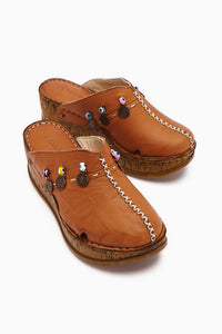 Genuine Leather Annika Tan Antique Detailed Women’s Slippers