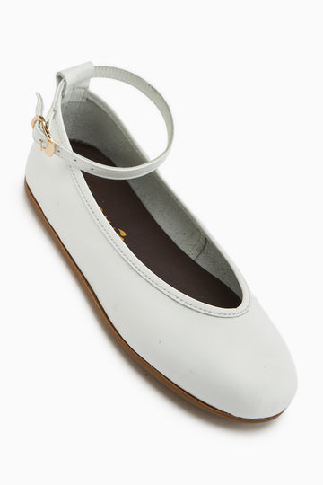 Genuine Leather White Belted Women’s Ballet Flats