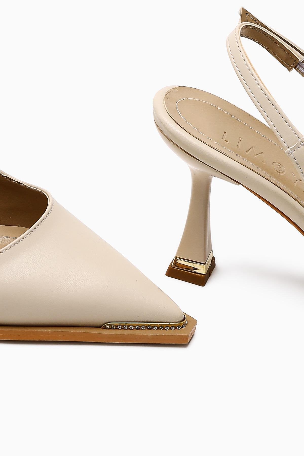 Vita Beige Stone Detailed Closed Toe Women’s Heeled Shoes