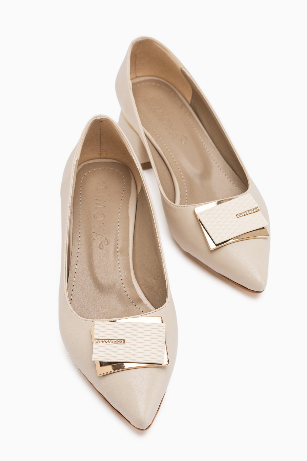 Cindie Nud Asymmetrical Buckle Detailed Women’s Heeled Shoes