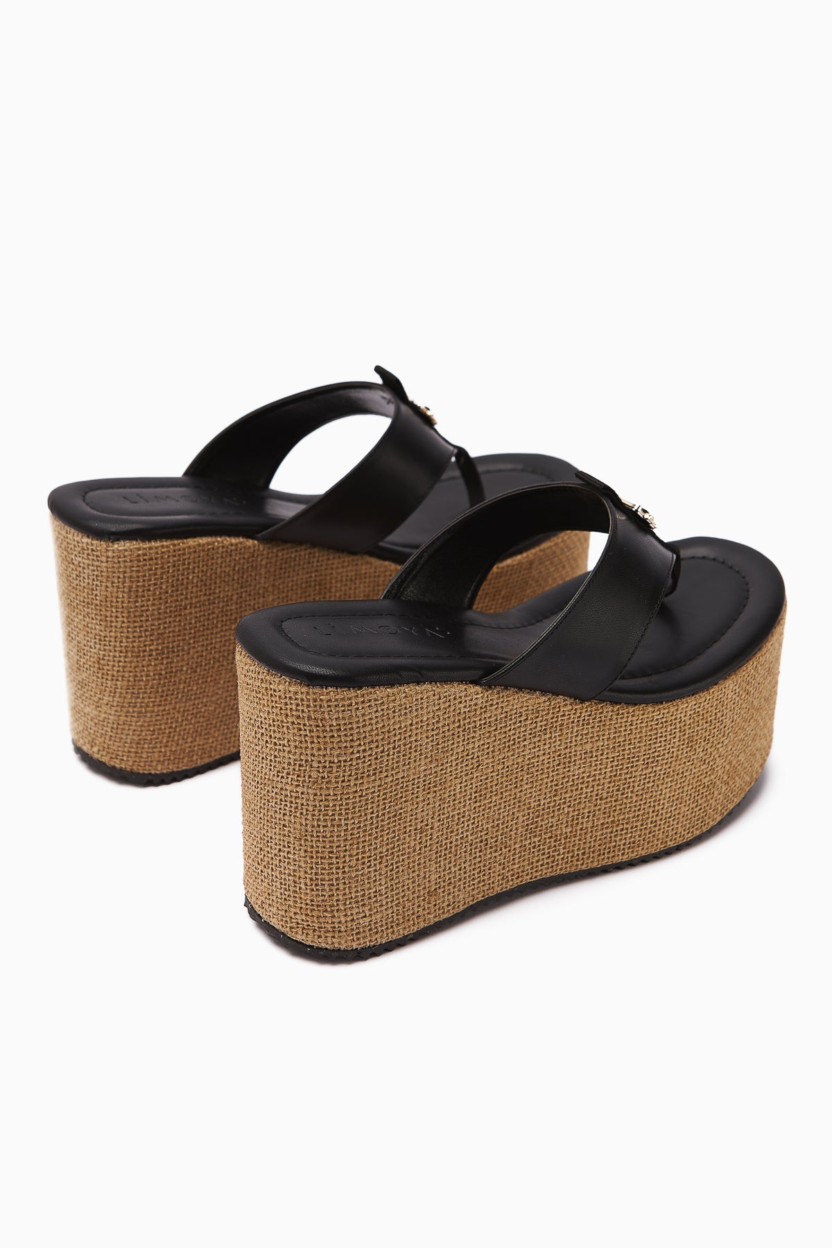 Tania Black Toe-Post Straw-Soled Wedge Women's Slippers