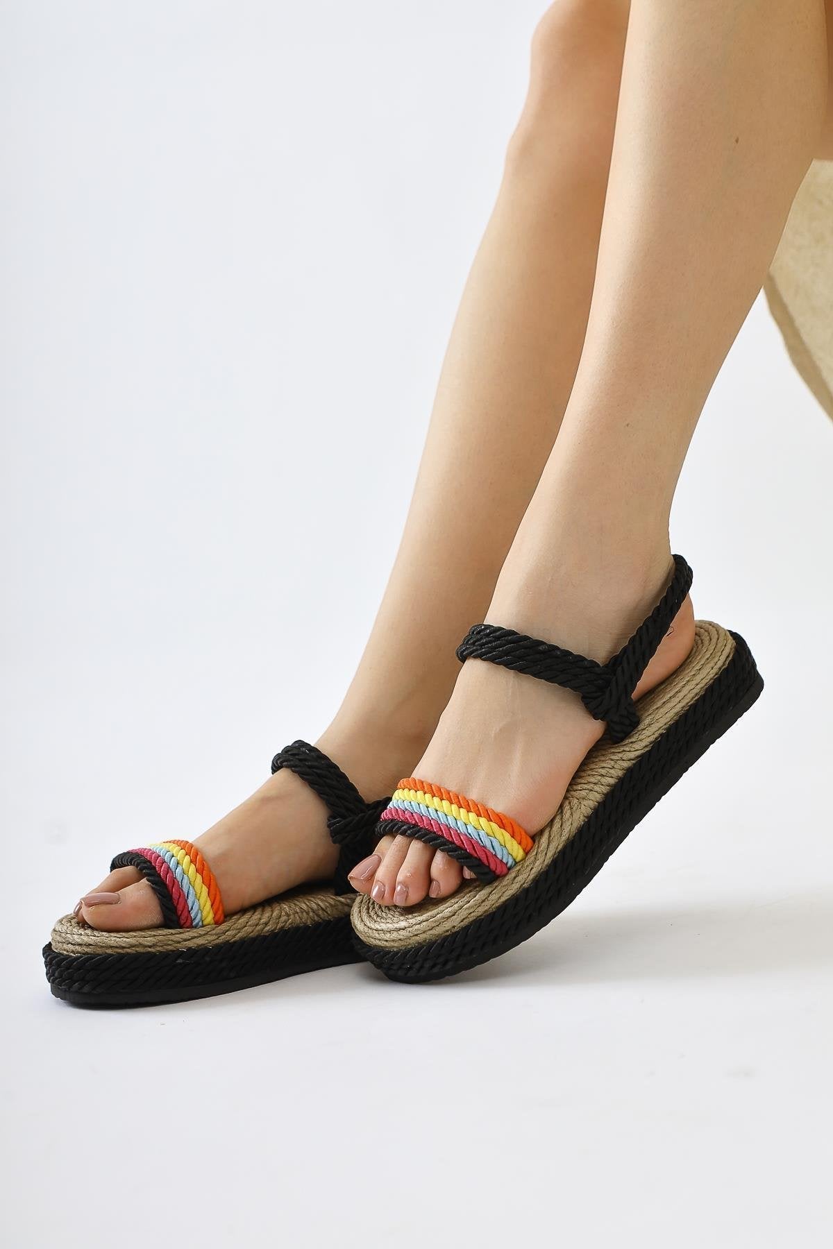 Velika Black - Multicolor Thick Sole Rope Sandals