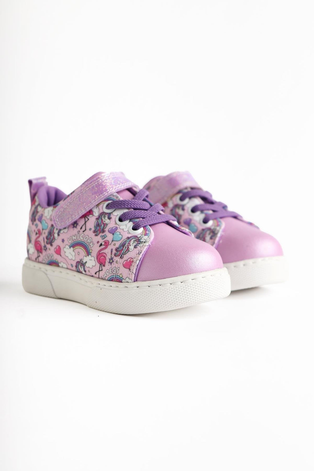 Elmy Lilac Striped Character Print Lace-Up with Velcro Detail Baby Athletic Shoes