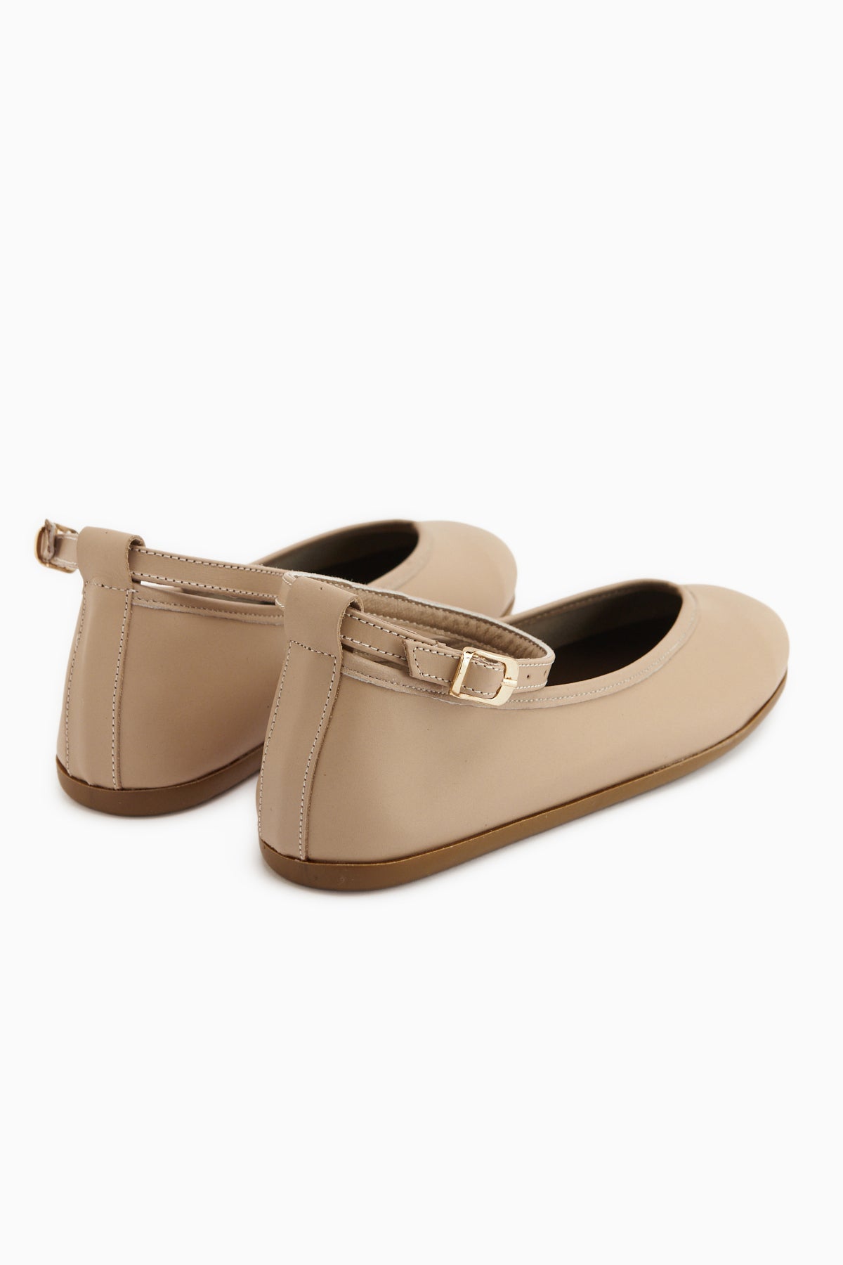 Genuine Leather Nud Belted Women’s Ballet Flats