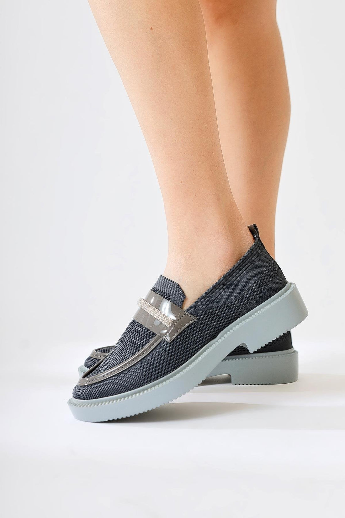 Micka Anthracite Woven Patent Detailed Stone Strap Casual Shoes