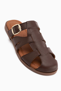 Marii Brown Genuine Leather Buckle Detailed Women’s Slippers