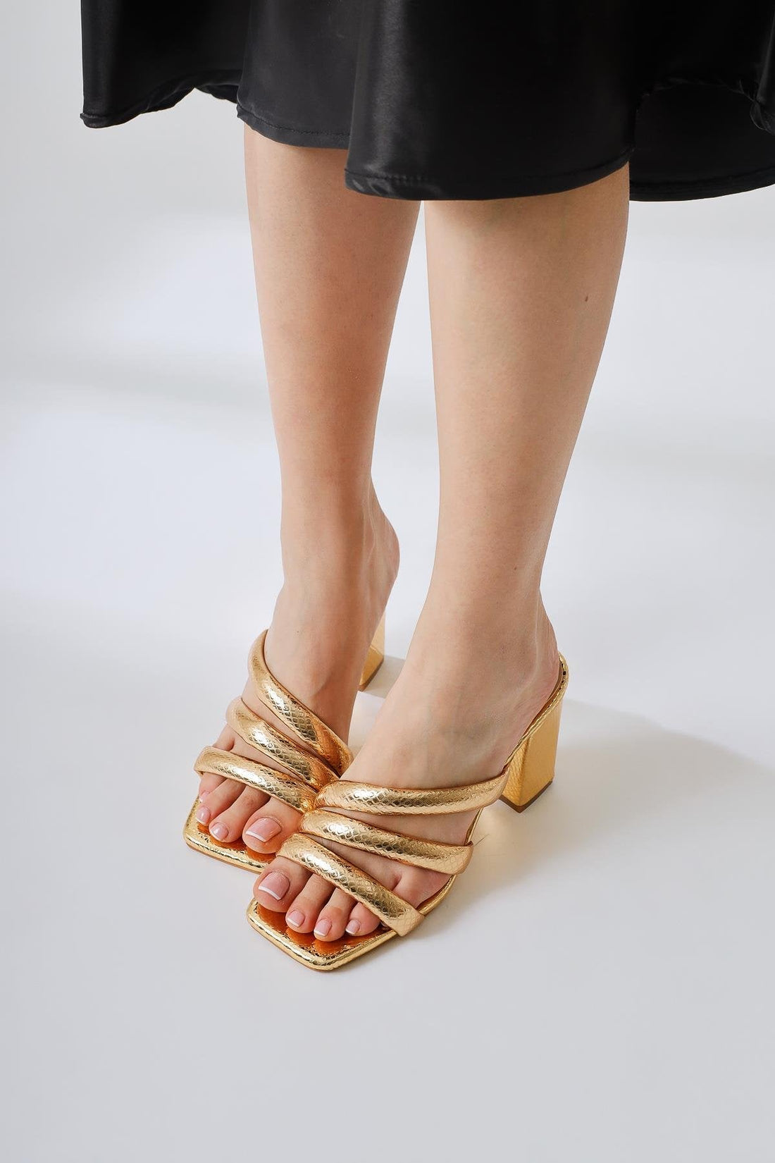 Sasima Gold Snake-Print Strap High-Heel Slides