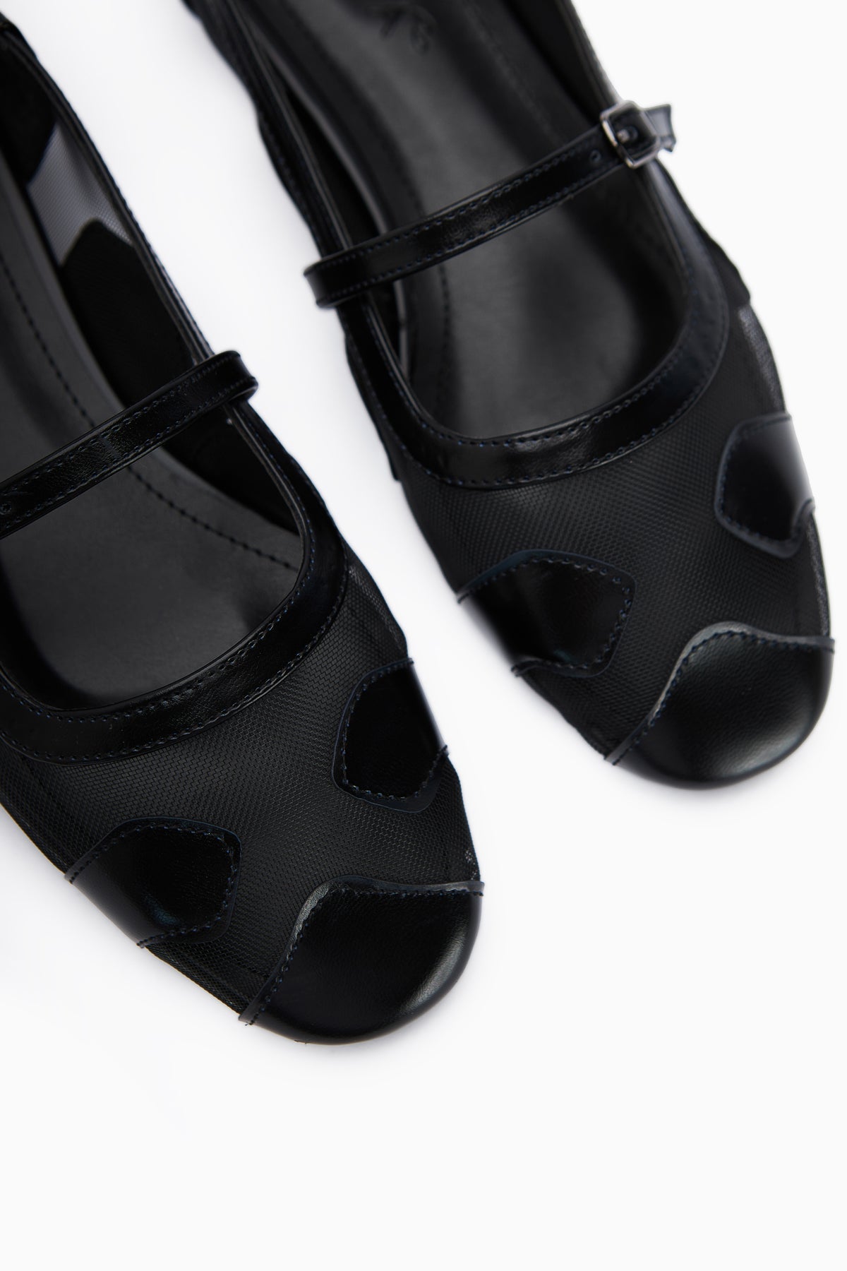 Diora Black Tulle Detail Buckled Women's Ballet Flat