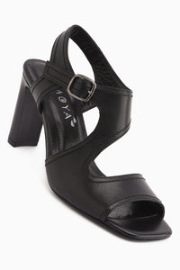 Lucie Genuine Leather Black Thick Heeled Women’s Sandal