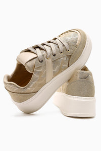 Julissa – Beige Suede Vegan Material Shiny-Patterned Thick Sole Sneaker (Women)