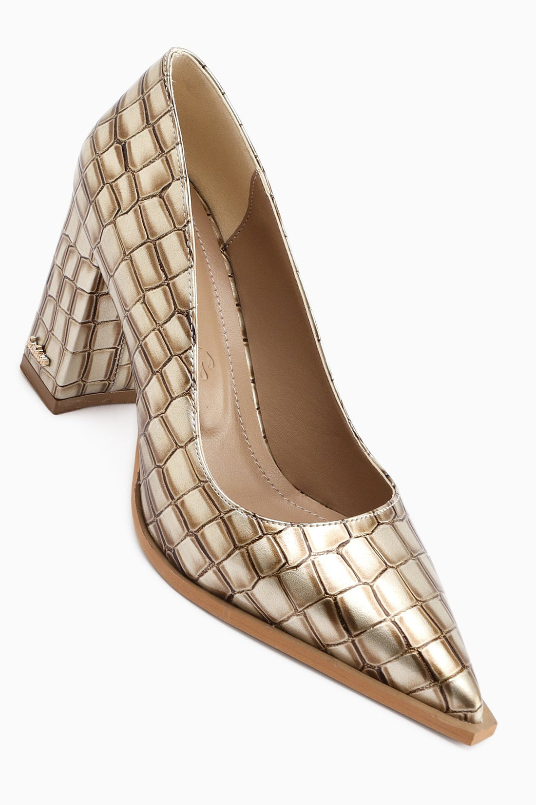 Lucy Cream Croco Thick Heeled Women's Stiletto