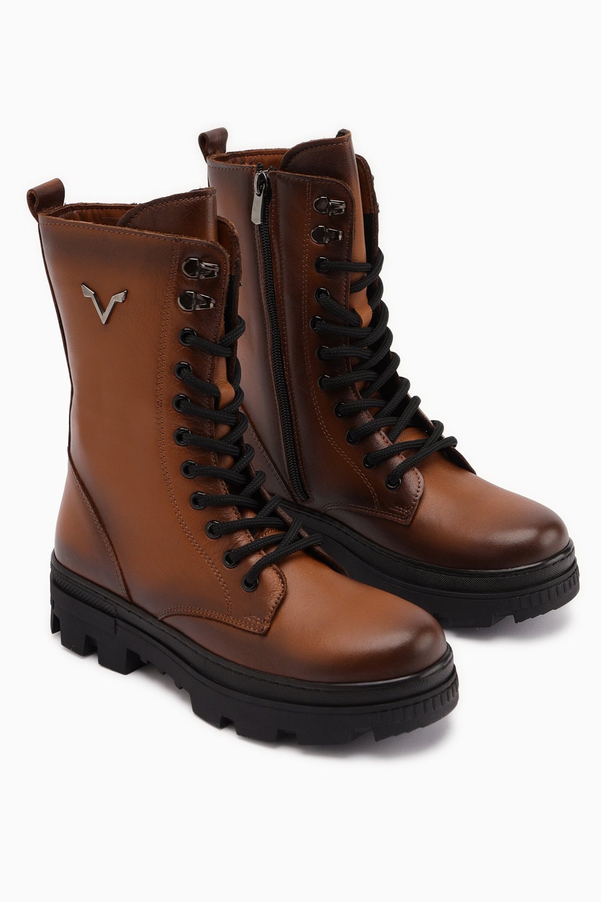 Sanela Genuine Leather – Cognac Combat Boot (Women)