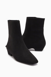 Grace Black Suede Low-Heeled Square-Toe Women's Boot
