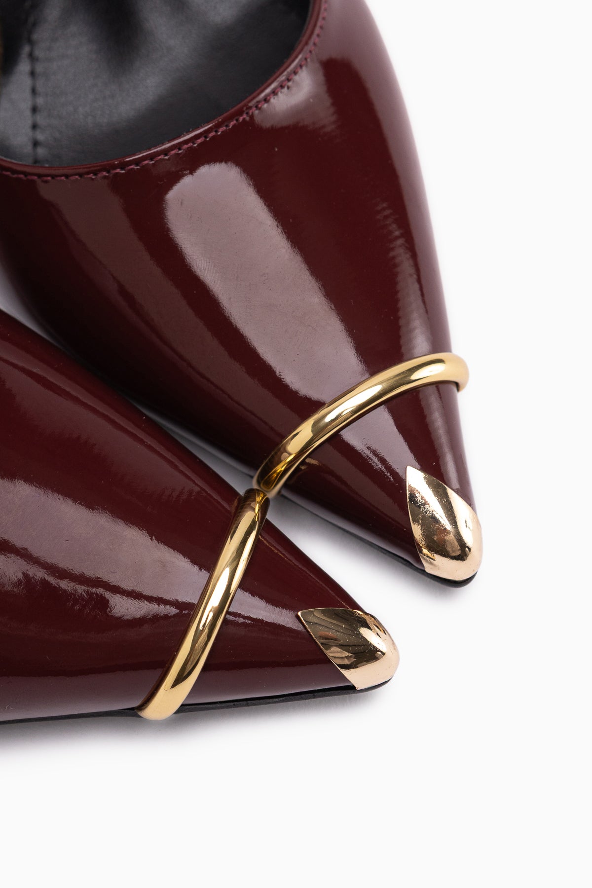 Lelia Burgundy Patent Leather Metal Tip Detailed Women’s Heeled Shoes