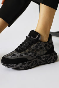 Kada Gray Leopard Print Sneakers with Gem Detail